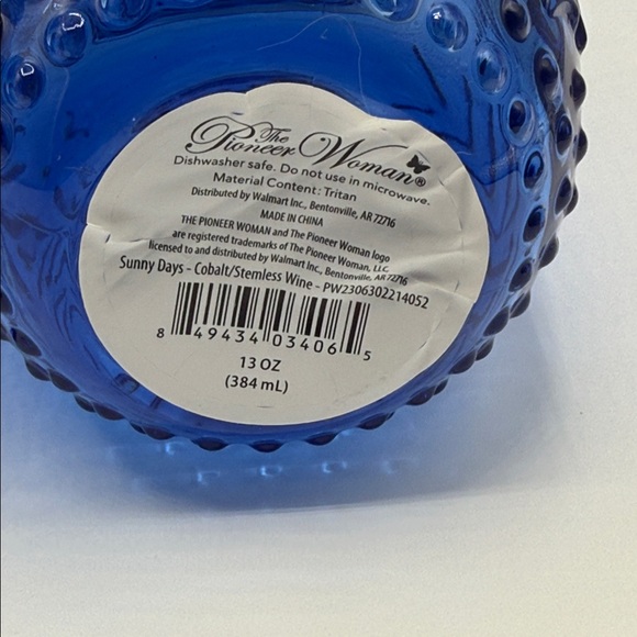 The Pioneer Woman 6 - Sunny Days Cobalt Steamless Wine 13oz - Picture 3 of 5